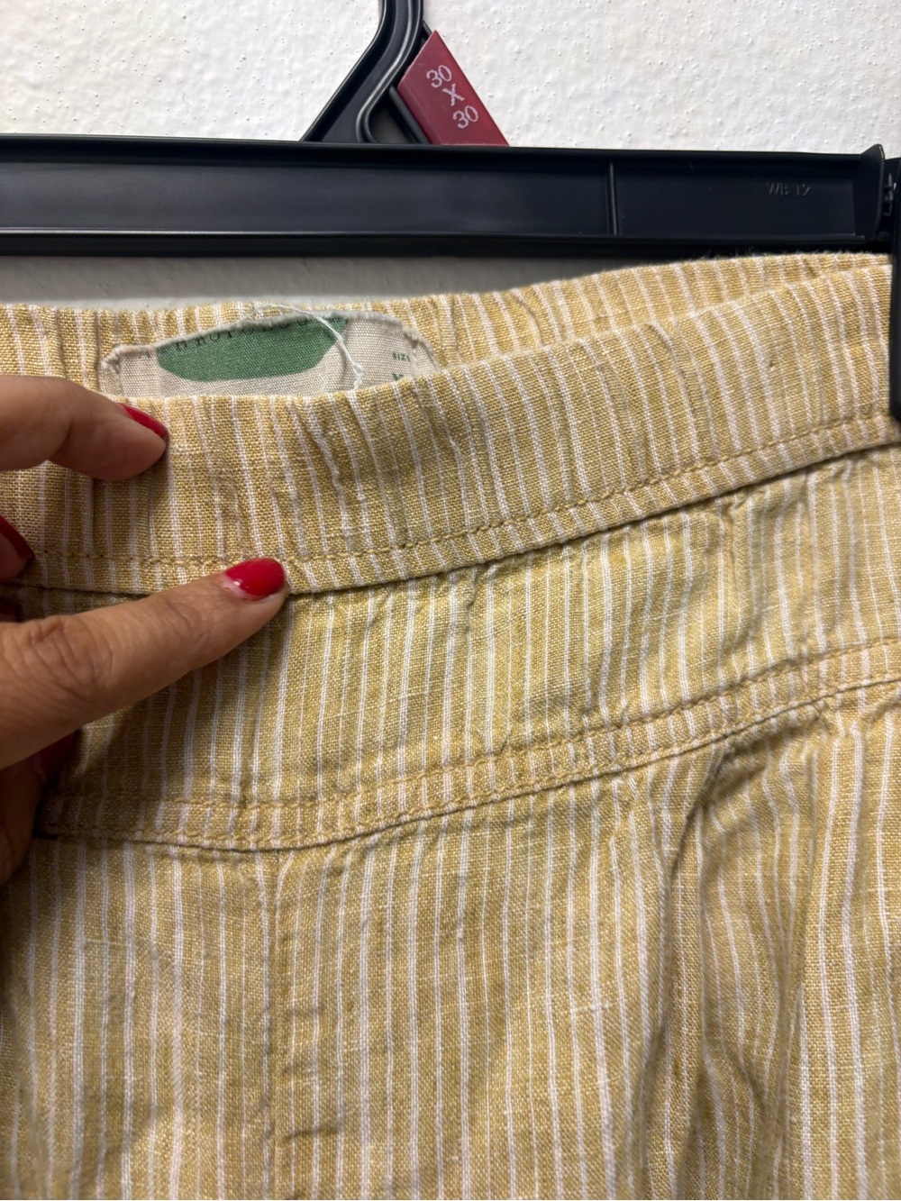 Anthropologie Linen Lace Pants XS Mustard Yellow Striped Relaxed Pull On - Picture 6 of 10